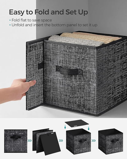 SONGMICS Storage Cubes, 10.2 x 10.2 x 11 Inches Non-Woven Fabric Bins with Double Handles, Set of 8, Closet Organizers for Shelves, Foldable, for Clothes, Ink Black UROB826B01