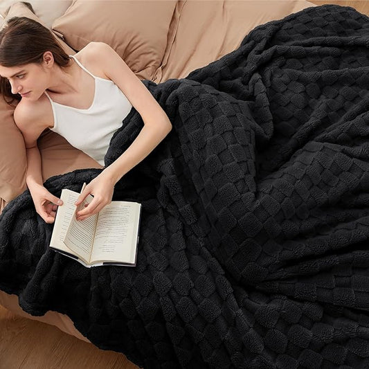 Bedsure GentleSoft Blankets Queen Size for Bed - Super Soft Cozy Blanket for Women Men Girls, Large Fuzzy Fleece Throw for Bedroom Decor, Black, 90x90 Inches