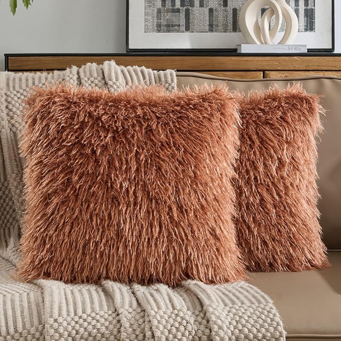 FUTEI Rust Decorative Throw Pillow Covers 18x18 Inch Set of 2,Soft Cozy Faux Fine Wool Textured Cushion Case,Modern Home Luxury Decor for Couch Bed Living Room