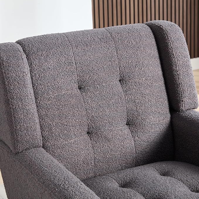 Dolonm Midcentury Modern Teddy Accent Chair with Arms, Upholstered Reading Side Chair Tufted Back Decorative Wingback Chair for Living Room Bedroom (Grey)
