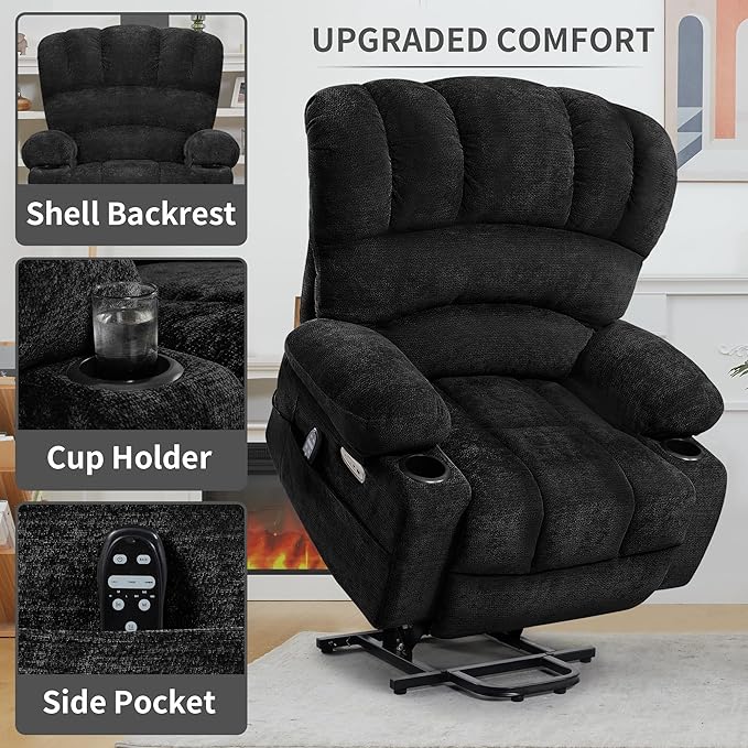 DURASPACE Power Lift Recliner Chair Massage Recliners with Heat, Shell Backrest Lift Chair Recliners for Elderly（Dark Gray）