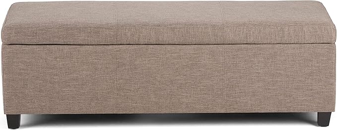 SIMPLIHOME Avalon 48 inch Wide Contemporary Rectangle Storage Ottoman Bench in Fawn Brown Linen Look Fabric, Assembled, for the Living Room, Entryway and Family Room