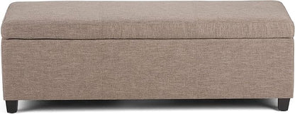 SIMPLIHOME Avalon 48 inch Wide Contemporary Rectangle Storage Ottoman Bench in Fawn Brown Linen Look Fabric, Assembled, for the Living Room, Entryway and Family Room