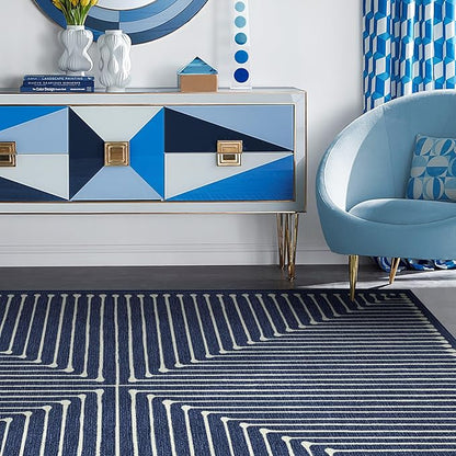 RUGGABLE x Jonathan Adler Machine Washable Modern Area Rug – Inkdrop Lapis Blue 5x7, Stain-Resistant, Non-Slip – Medium Rugs for Living Room, Bedroom, Hallway, Entryway & Office–with Standard Pad