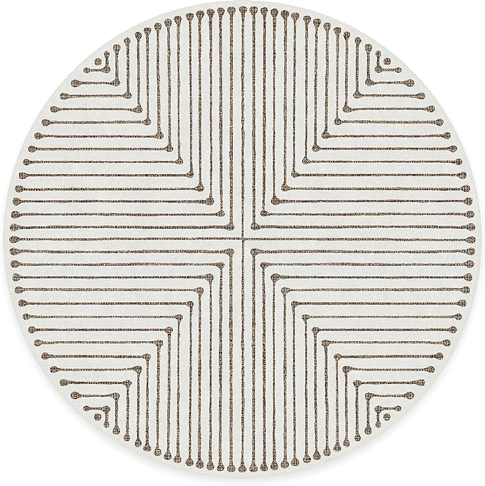 RUGGABLE x Jonathan Adler Machine Washable Area Rug – Inkdrop Camel & Ivory 8 ft Round, Stain-Resistant, Non-Slip – Large Rugs for Living Room, Bedroom, Hallway, Entryway & Office–with Cushioned Pad