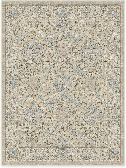 RUGGABLE x Morris & Co Washable Area Rug – Montreal Natural Blue 9x12, Stain-Resistant, Non-Slip – Large Machine Washable Rugs for Living Room, Bedroom, Hallway, Entryway & Office–with Standard Pad