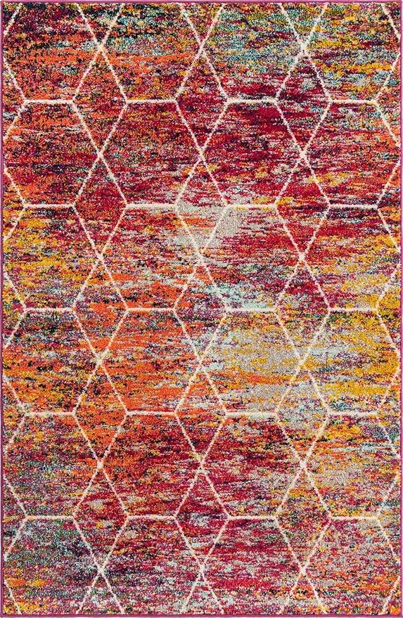 Unique Loom Trellis Frieze Collection Area Rug - Geometric (4' x 6', Multi/ Ivory)