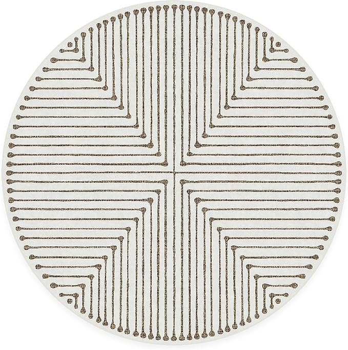 RUGGABLE x Jonathan Adler Machine Washable Area Rug – Inkdrop Camel & Ivory 6 ft Round, Stain-Resistant, Non-Slip – Medium Rugs for Living Room, Bedroom, Hallway, Entryway & Office–with Standard Pad