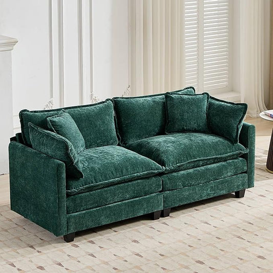 Aoowow Modular Sectional 2 Seater Cloud Sofa Couch for Living Room,78" Loveseat Couch with Deep Seat,Modern Chenille 2 Seat Sofas,Fluffy Small Couches for Bedroom,Small Spaces (Green, 2 Seater)