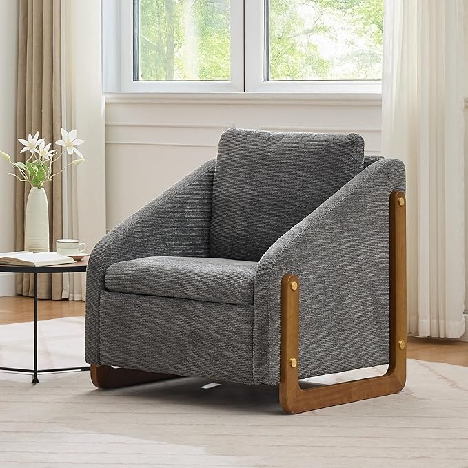 Modern Upholstered Armchair with Wooden Frame, 29" W x 29" D x 29" H, Light Gray Chenille Fabric, Living Room Accent Chair (Grey)
