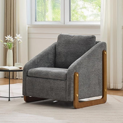 Modern Upholstered Armchair with Wooden Frame, 29" W x 29" D x 29" H, Light Gray Chenille Fabric, Living Room Accent Chair (Grey)