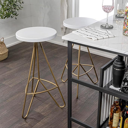 JONATHAN Y BSL1002B Trinity 30" Modern Industiral Iron Tripod Backless Bar Stool for Home, Kitchen, Dining Room, Workspaces, Cafes and Resturants, White Seat with Gold Frame