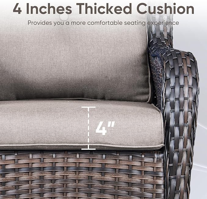 7-Piece Outdoor Patio Cushion Set - Fade & Water Resistant with Removable Olefin Cover, 22x24x4 Inch Memory Foam Cushions for Wicker Sectional Sof - Grey/Buckle