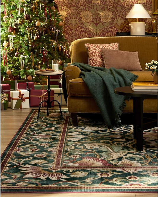 RUGGABLE x Morris & Co Machine Washable Area Rug – Lodden Soft Evergreen & Gold 4x6, Stain-Resistant, Non-Slip – Medium Rugs for Living Room, Bedroom, Hallway, Entryway & Office–with Cushioned Pad