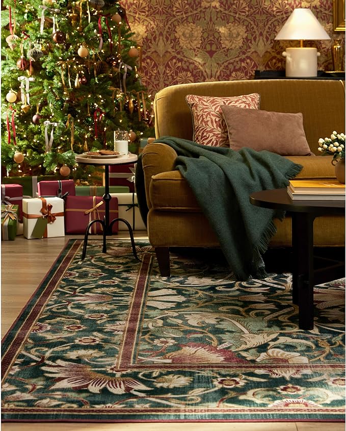 RUGGABLE x Morris & Co Machine Washable Area Rug – Lodden Soft Evergreen & Gold 5x7, Stain-Resistant, Non-Slip – Medium Rugs for Living Room, Bedroom, Hallway, Entryway & Office–with Cushioned Pad