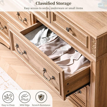 Dresser for Bedroom with 7 Drawers, 55" Wide Dresser for Storage and Organization, Farmhouse Chest of Drawers for Living Room, Closet, Hallway, Natural