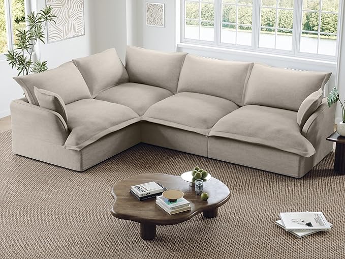 111” Oversized Modular Sectional Sofa, Comfy Down Fill Cloud Couch, L Shaped 4 Seater Couches with Washable Cover, Convertible Sectional Couches for Living Room, Light Gray