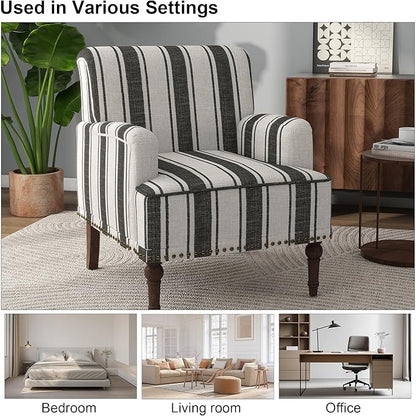 Accent Chair, Mid Century Modern Comfy Armchair for Living Room, Linen Fabric Single Sofa Lounge for Reading Bedroom Apartment Waiting Room with Wood Legs