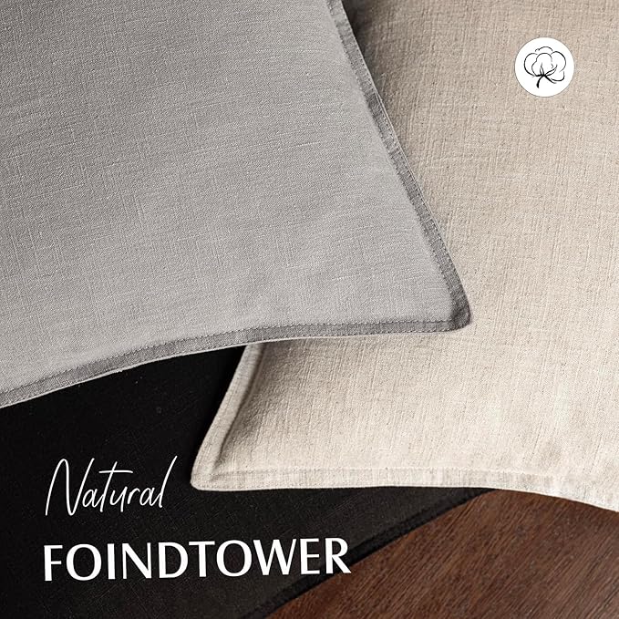 Foindtower Pack of 2, Decorative Linen Soild Throw Pillow Covers Soft Accent Cushion Case Boho Farmhouse Pillowcase for Chair Couch Sofa Bedroom Living Room Home Decor 24 x 24 Inch Light Rustic Gray
