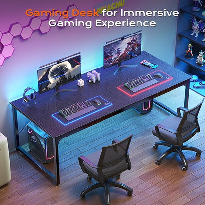 PRAISUN 70.8 X 29.5 Inch Computer Desk with Deeper Desktop, Gaming Office Writing Work Desk for Home Office, Study, Bedroom, Work from Home, Metal Frame, Black