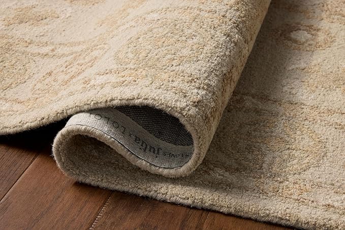 Loloi Chris Loves Julia Dorothea Collection DRT-03 Dove/Natural 2'-6" x 9'-9" Runner Rug Wool Neutral Floral Living Room Bedroom Carpet