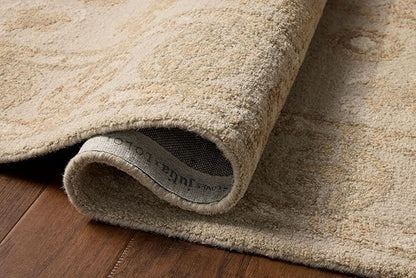 Loloi Chris Loves Julia Dorothea Collection DRT-03 Dove/Natural 7'-9" x 9'-9" Area Rug Wool Neutral Floral Living Room Bedroom Carpet