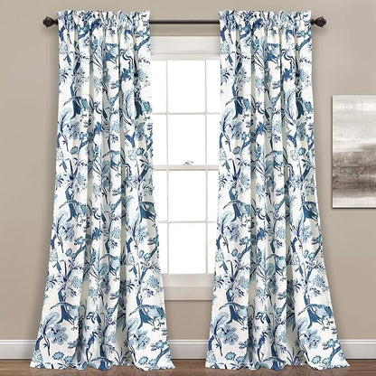 Lush Decor Dolores Light Filtering Window Panels, Pair, 52" W x 95" L, Blue - Floral Curtains for Bedroom - Vintage Curtains - Coquette Room Decor