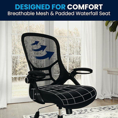 Flash Furniture Porter High Back Black Mesh Ergonomic Swivel Office Chair with Black Frame and Flip-up Arms