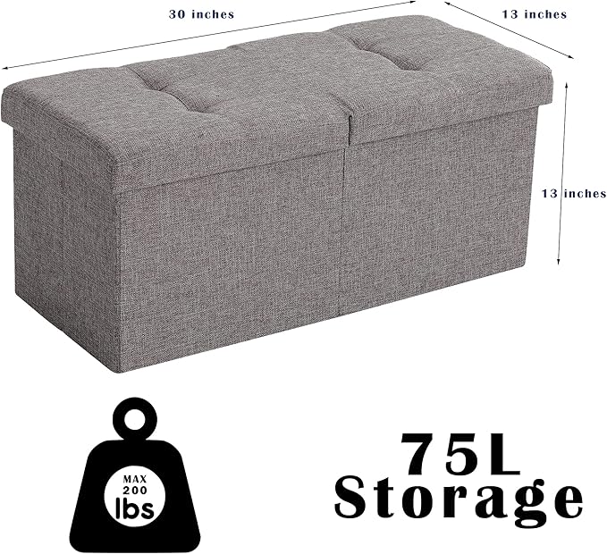 CUYOCA Storage Ottoman Bench Foldable Seat Footrest Shoe Bench End of Bed Storage with Flipping Lid, 75L Storage Space, 30 inches Velvet Pink
