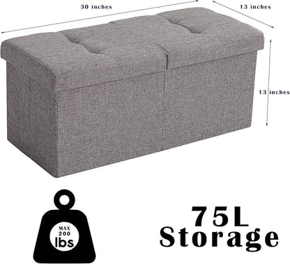 CUYOCA Storage Ottoman Bench Foldable Seat Footrest Shoe Bench End of Bed Storage with Flipping Lid, 75L Storage Space, 30 inches Velvet Pink