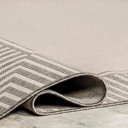 nuLOOM 9' x 12' Outdoor Area Rug, Casual Design with Striped Border, Stain Resistant, Highly Durable, for Patio, Balcony, Bedroom, Living Room, Dining Room, Bathroom, Light Grey