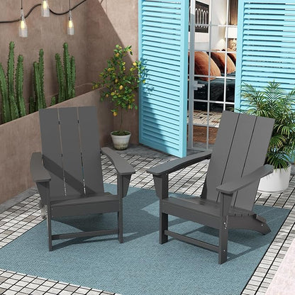 Costaelm Folding Adirondack Chairs, Outdoor Patio Adjustable Lawn Chairs, Weather Resistant Outside Firepit Chairs for Porch, Poolside, Garden, Backyard Deck, Gray