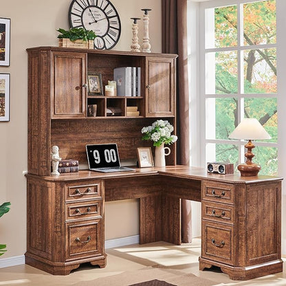 T4TREAM 59" Farmhouse Wood Desk Hutch with Ample Storage, Only Match VSC Series Farmhouse Desk (Reclaimed Barnwood)