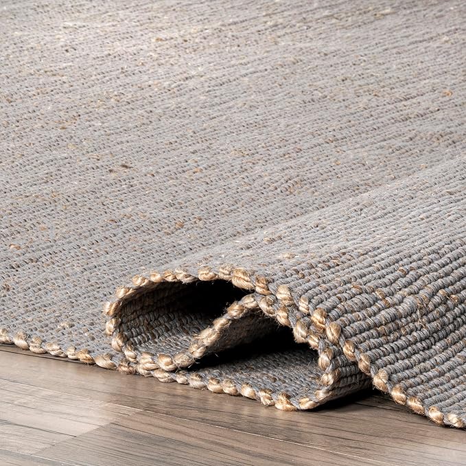 nuLOOM 2'6" x 10' Elfriede Jute & Cotton Hand Woven Area Rug, Elfriede Grey, Solid Rustic Farmhouse Style, Weaved Design, Natural Fiber, for Bedroom, Living Room, Dining Room, Hallway, Office