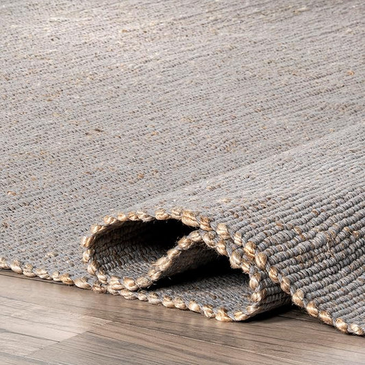 nuLOOM 2'6" x 10' Elfriede Jute & Cotton Hand Woven Area Rug, Elfriede Grey, Solid Rustic Farmhouse Style, Weaved Design, Natural Fiber, for Bedroom, Living Room, Dining Room, Hallway, Office