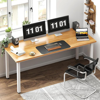 Need 63 Inch Large Computer Desk - Modern Simple Style Home Office Gaming Desk, Basic Writing Table for Study Student, White Metal Frame, Teak