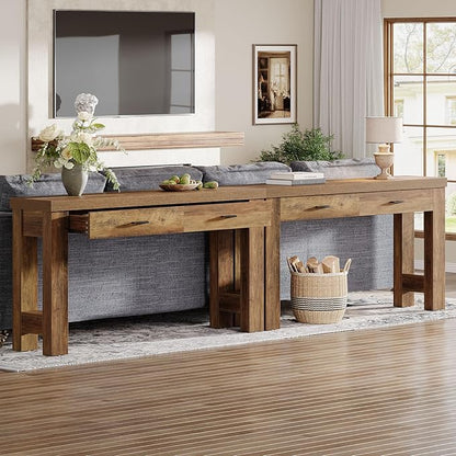 Tribesigns 63" Console Table with 2 Drawers, Farmhouse Entryway Table with H-Shaped Sturdy Legs for Hallway, Living Room, Brown
