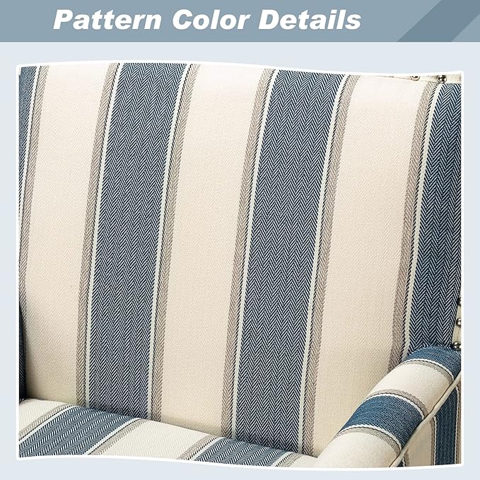 HULALA HOME Modern Accent Chair with Arms and Wooden Legs, Mid Century Accent Chair Armchair High Back Rest, Padded Armrest and Comfortable Cushioned Seat for Living Room (Stripe Blue)
