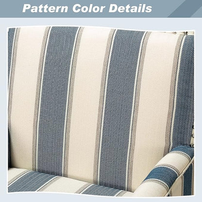 HULALA HOME Modern Accent Chair with Arms and Wooden Legs, Mid Century Accent Chair Armchair High Back Rest, Padded Armrest and Comfortable Cushioned Seat for Living Room (Stripe Blue)