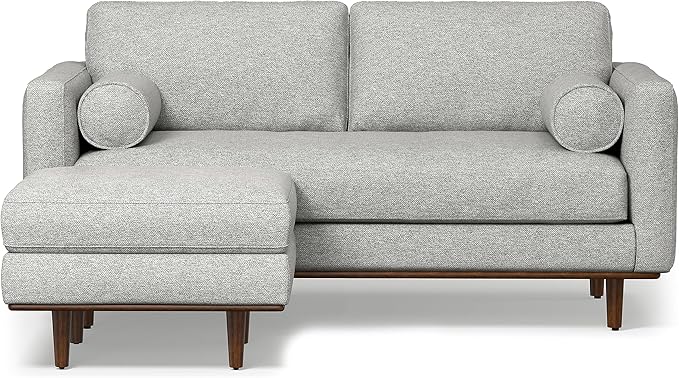 SIMPLIHOME Morrison Mid-Century Modern 72 inch Wide Sofa with Ottoman Set in Mist Grey Tightly Woven Performance Fabric for the Living Room and Family Room