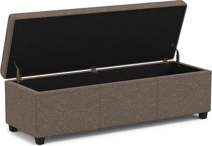 SIMPLIHOME Avalon 54 inch Wide Contemporary Rectangle Extra Large Storage Ottoman Bench in Fawn Brown Polyester Linen Fabric, Assembled, for The Living Room, Entryway and Family Room