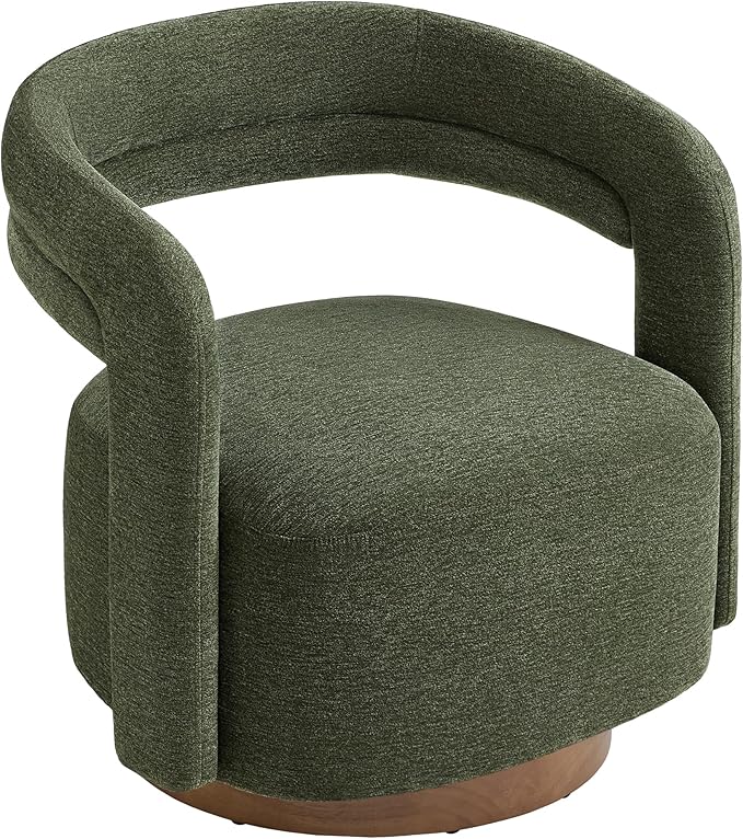 Swivel Accent Chair, Upholstered Barrel Chair with Open Back Design, Modern Arm Chair with Wooden Base for Living Room Bedroom Reading Waitingroom, Green