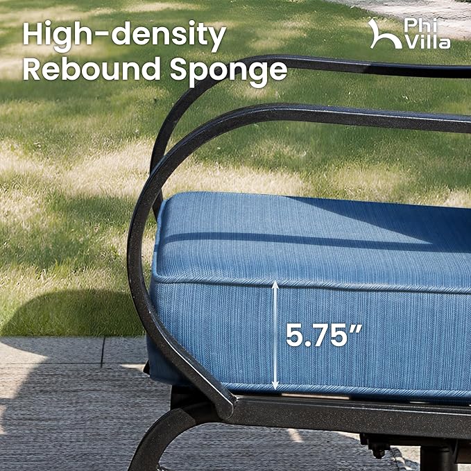 PHI VILLA 5 Piece Patio Furniture Set with 28" Firepit Table, 4 Outdoor 5.75" Cushioned Metal Frame Swivel Sofa Chairs & 28" Gas Firepit Table, Outside Furniture Set for Lawn Garden(Peacock Blue)