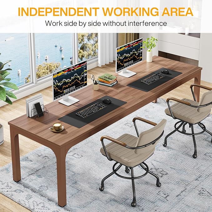 Tribesigns 78.7 Inches Extra Long Computer Desk 2 Person Desk, Double Long Desk, Workstaion for Home Office, Coffee Brown