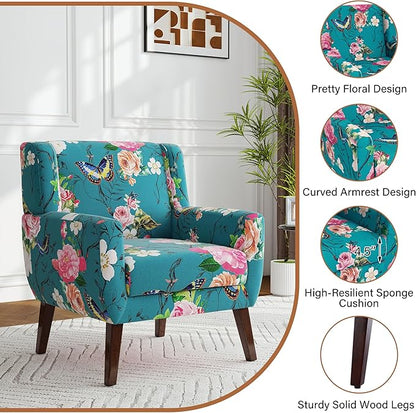 Accent Chair, Modern Fabric Armchair for Living Room, Comfy Upholstered Arm Chair Tufted for Indoor Bedroom Office Room (Pattern Blue)