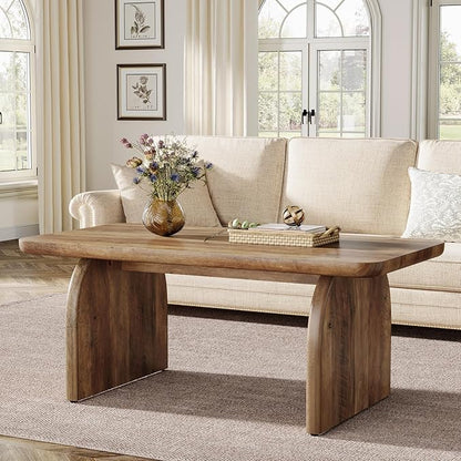 Tribesigns Rectangle Coffee Table, 47-Inch Wood Rectangular Living Room Table, Farmhouse Accent Center Low Cocktail Tea Table with Sturdy Base & Rounded Corners, Easy Assembly (Rustic Brown)