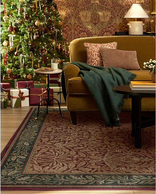 RUGGABLE x Morris & Co Machine Washable Christmas Area Rug – Acorn Amber Red 5x7, Stain-Resistant, Non-Slip – Medium Rugs for Living Room, Bedroom, Hallway, Entryway & Office–with Cushioned Pad