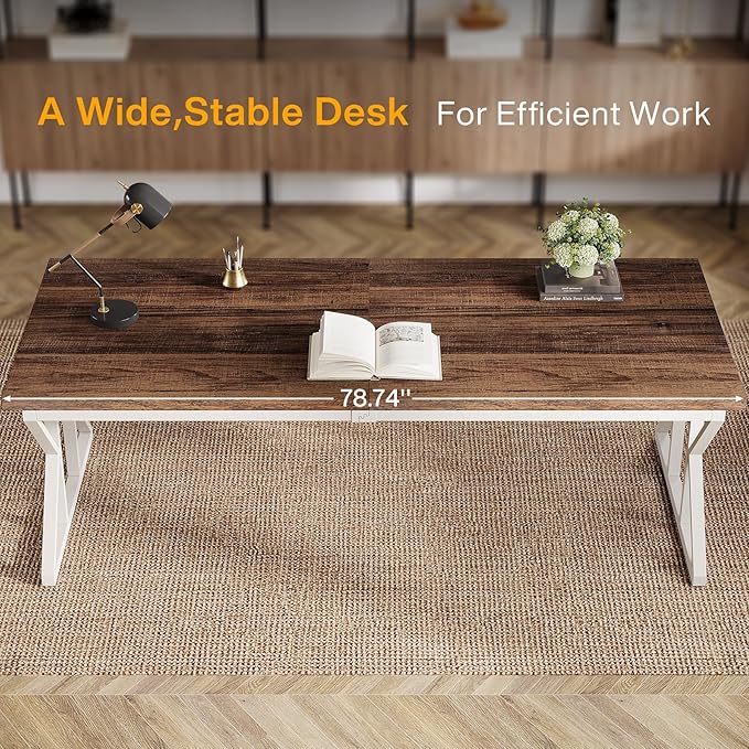Tribesigns 78.74-Inch Large Executive Desk, Industrial Home Office Computer Desk, Simple Long Writing Study Table Business Furniture (Rustic Brown/White)