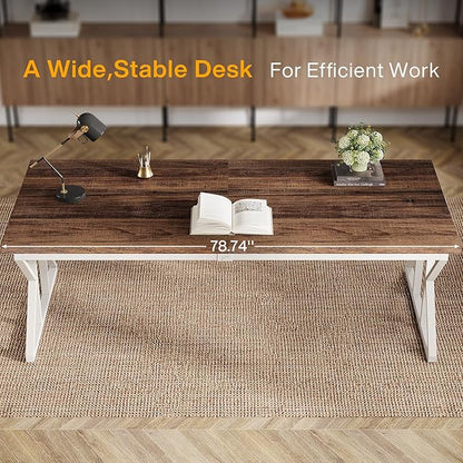 Tribesigns 78.74-Inch Large Executive Desk, Industrial Home Office Computer Desk, Simple Long Writing Study Table Business Furniture (Rustic Brown/White)