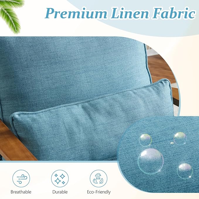 VINGLI Solid Wood Wide Armrests Accent Chair Set of 2,Upholstered Mid Century Modern Chair with Pillow,Comfy Reading Chair,Chairs Living Room,Bedroom,Guest Room,Linen Fabric,Navy Blue